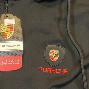NWT Porsche Jacket Mens Black Embroidered Logo Full Zip Hooded
